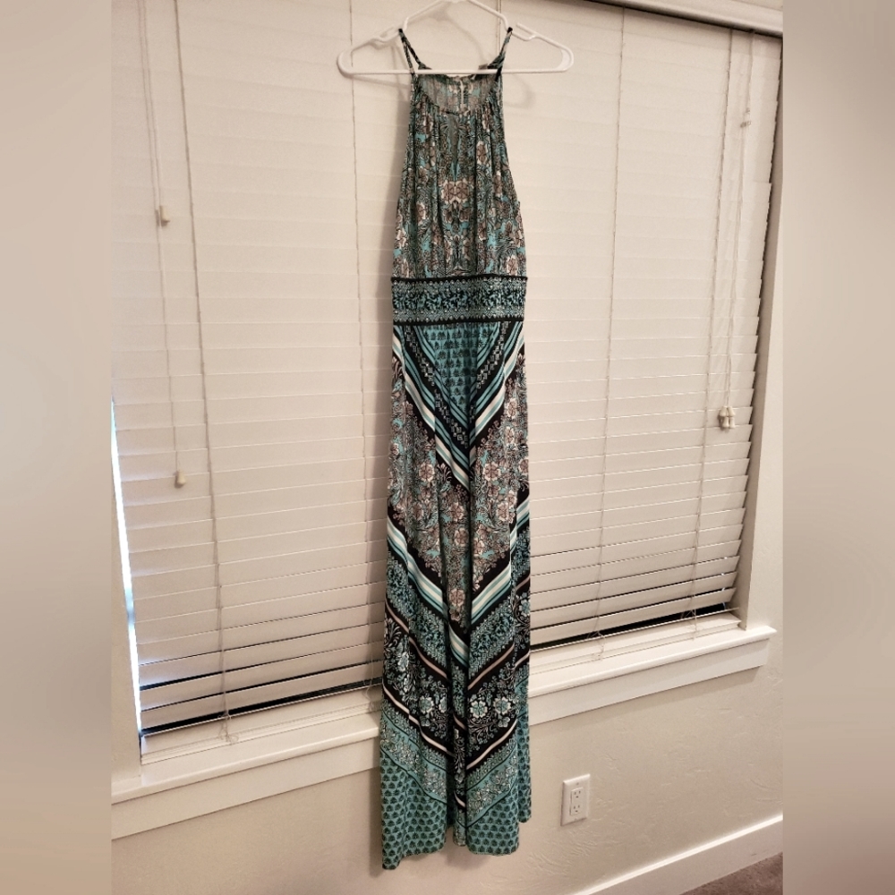 Aqua/Black Formal Maxi Dress
